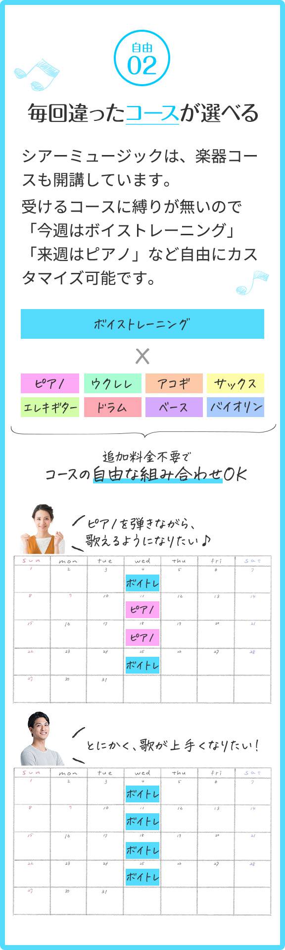 毎回違ったコースが選べる